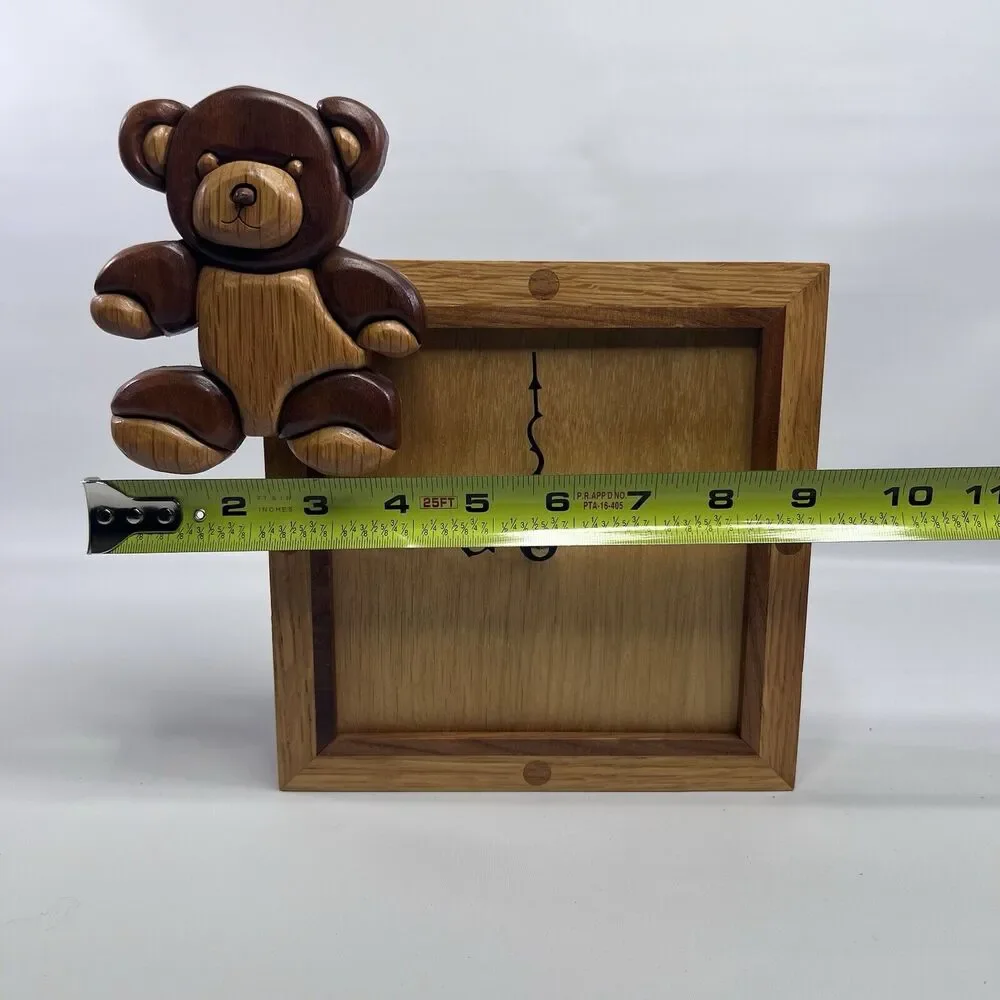 Vintage Handmade Wooden Teddy Bear Clock Working